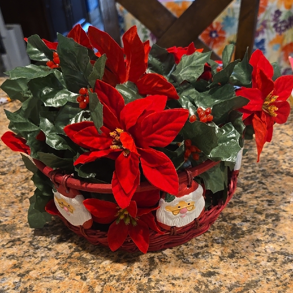 Festive Red Poinsettia Basket